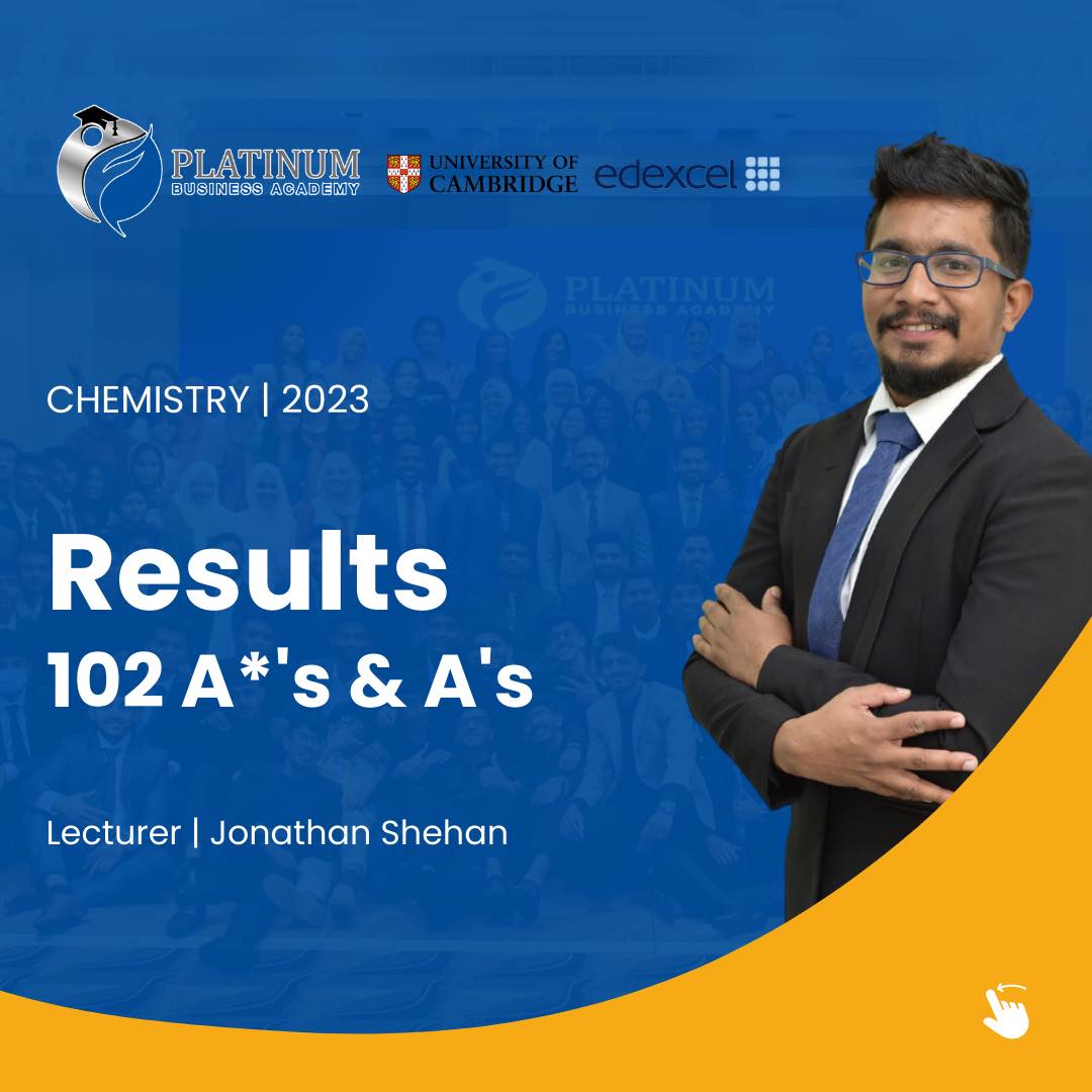 Cambridge & Edexcel O'Level & A'Level Chemistry Outstanding Results 2023 Lecturer Mr. Jonathan Shehan