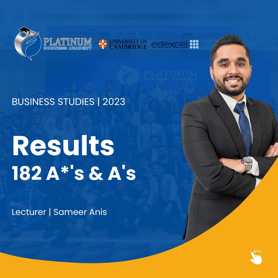 Cambridge & Edexcel O'Level & A'Level Business Studies Outstanding Results 2023 Lecturer Mr. Sameer Anis